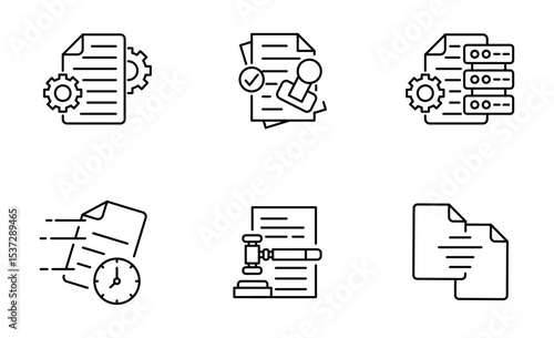 Set of Document icon, Approved, Certificate, Legal Document, File Symbol Outline icon, Editable Stroke