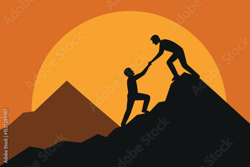 A lone figure stands silhouetted against the vibrant sunset sky, conquering the mountain landscape with a sense of freedom