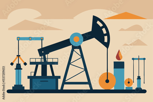 Industrial oil pump jack silhouettes against a sunset sky, symbolizing energy exploration and fuel production in the petroleum industry