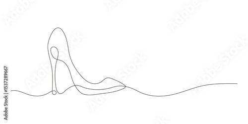 One line drawing of women’s shoes. Minimalist female footwear in continuous line art style. Perfect for wall art, fashion prints or canvas decor. Vector illustration.