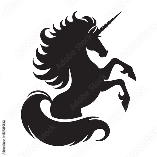Unicorn silhouette vector illustration. Black magic unicorn on white background. Fairy horse animal.