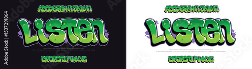 Listen logo graffiti font text effect, spray and street text style 
