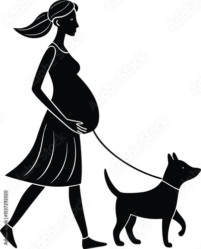 Pregnant woman walking with dog in gentle silhouette design