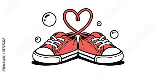 Cute Red Canvas Shoes Tied in Heart Shape with Bubbles