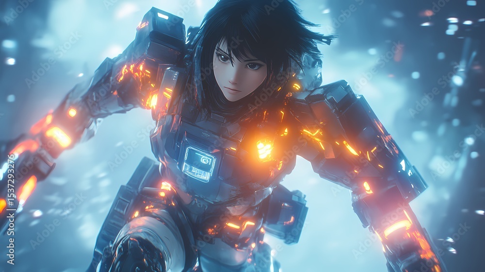 Fototapeta premium Futuristic female figure in powered armor.