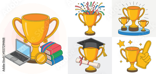 Golden Trophy Awards Collection for Achievement and Success