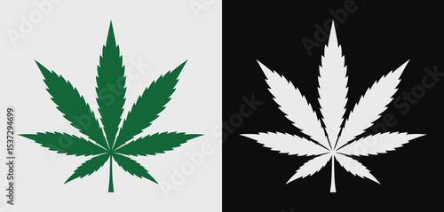 Cannabis Leaf Illustration Green and White on Two Backgrounds