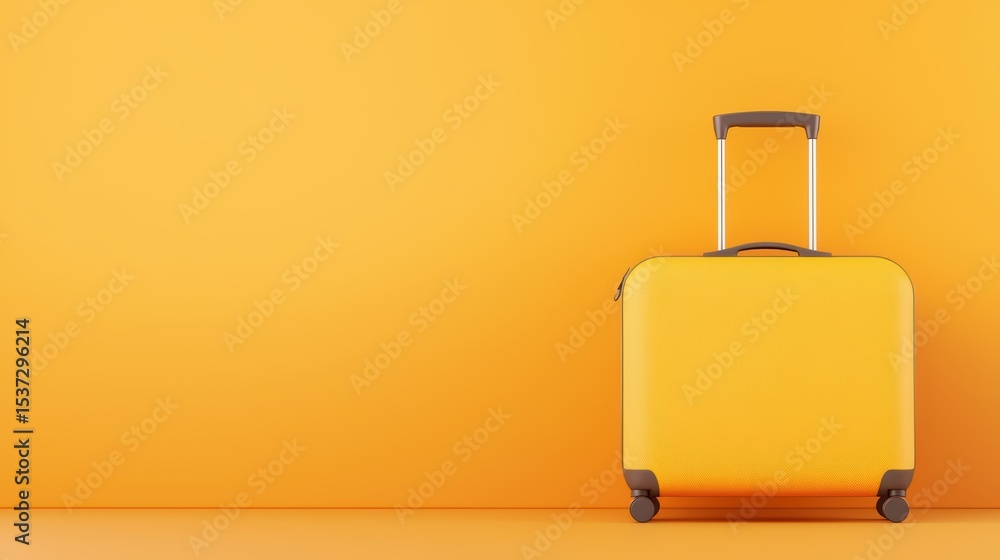 Fototapeta premium Bright Yellow Suitcase on Vibrant Orange Background for Travel and Adventure Showcase in Modern Design Aesthetic