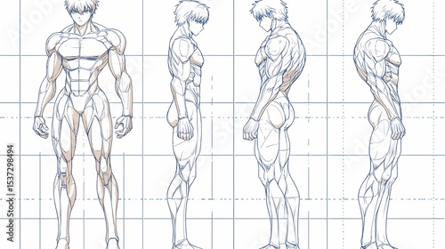 Male figure study in front and side views.