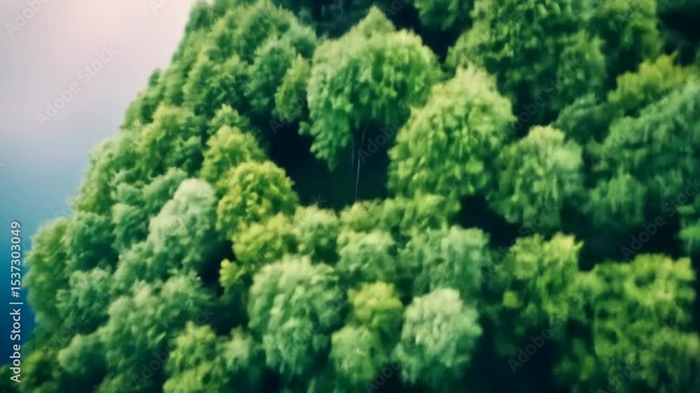 Aerial journey over lush green forest and serene lake in vibrant summer Aerial journey over lush green forest and serene lake in vibrant summer