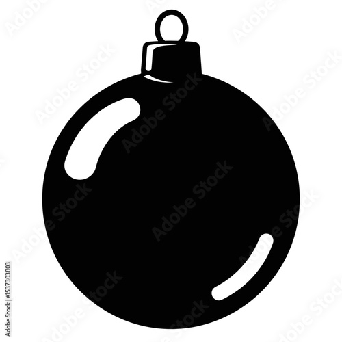 Simple black christmas ornament with white glares silhouette