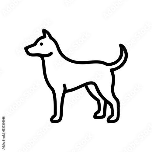 Dog icon in black outline with minimal design