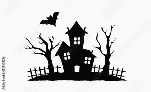 Scary house silhouette, haunted house vector, halloween spooky home, ghost house icon