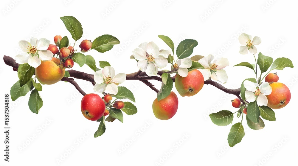 Obraz premium blossoms and fruits on a branch.