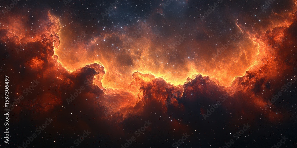 Fototapeta premium Vivid cosmic nebula illuminated by stellar activity in a distant galaxy