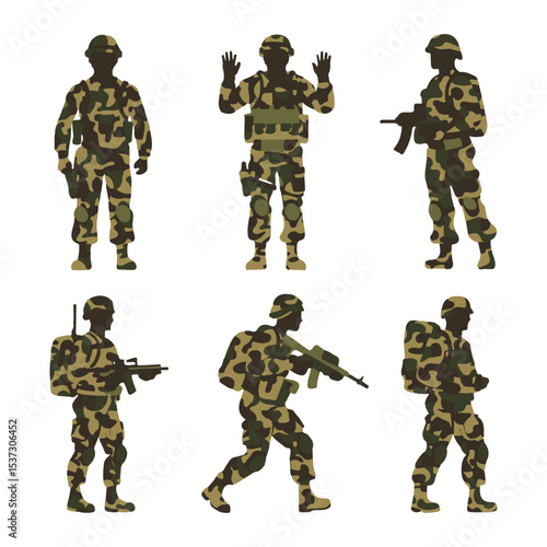 Soldiers in Camouflage Uniforms Silhouettes 