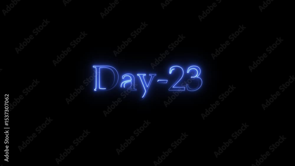 Glowing neon blue text day 23 against a black background for digital content Glowing neon blue text day 23 against a black background for digital content