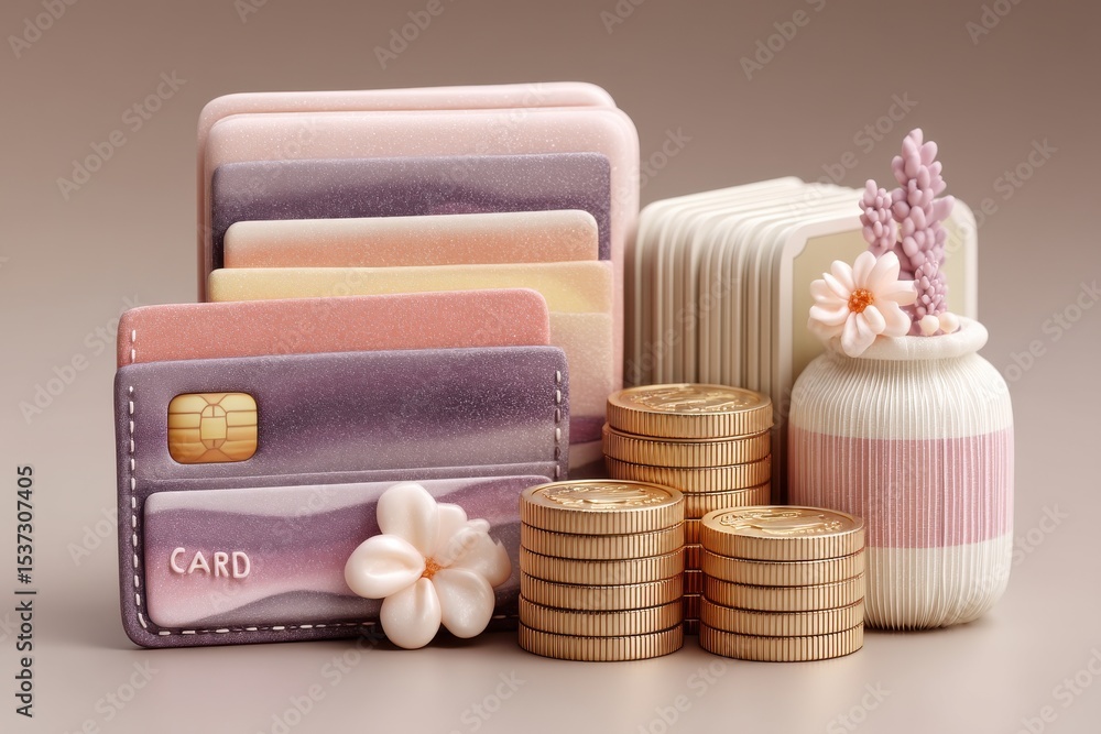 Obraz premium Stylish 3D Illustration of Online Payment Concept with Coins and Decorative Items