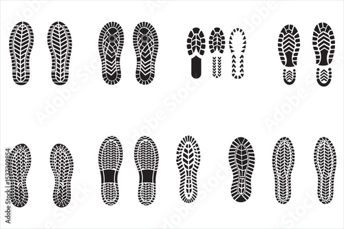 Diverse Shoe and Foot Prints on a White Background