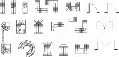 Tapety Type of stairs and type of doors, architectural elements for the floor plan, blueprint, customizable stroke, vector, illustration