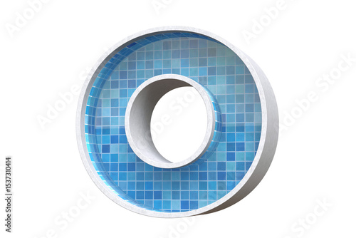 Modern blue mosaic letter O in 3D design suitable for architecture and decoration concepts.