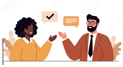 Business collaboration and communication concept with professionals engaging in dialogue vector illustration