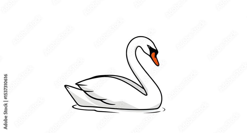 Fototapeta premium Swan icon, Swan vector, Swan illustration, Elegant bird, White swan, Graceful swan, Swan in water, Floating swan, Swan silhouette, Swan outline, Swan clipart, Beautiful bird, Swan with long neck, Maje