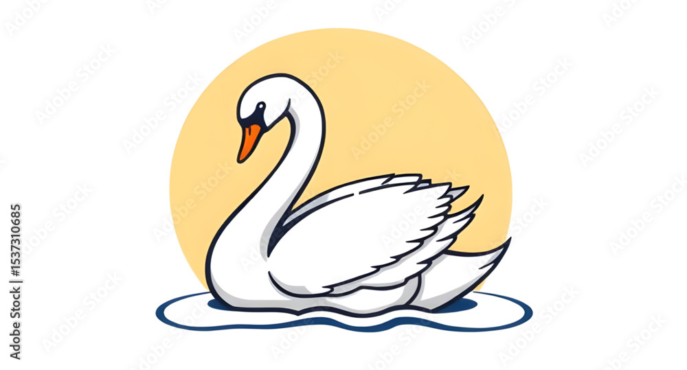 Fototapeta premium Swan icon, Swan vector, Swan illustration, Elegant bird, White swan, Graceful swan, Swan in water, Floating swan, Swan silhouette, Swan outline, Swan clipart, Beautiful bird, Swan with long neck, Maje