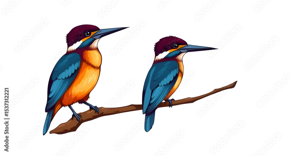 Fototapeta premium Kingfisher icon, Kingfisher vector, Bird icon, Colorful bird, Exotic bird, River bird, Kingfisher perched, Kingfisher flying, Kingfisher silhouette, Kingfisher outline, Blue kingfisher, Vibrant bird i