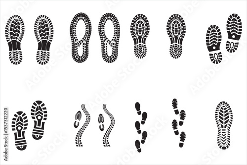 Diverse Shoe and Foot Prints on a White Background