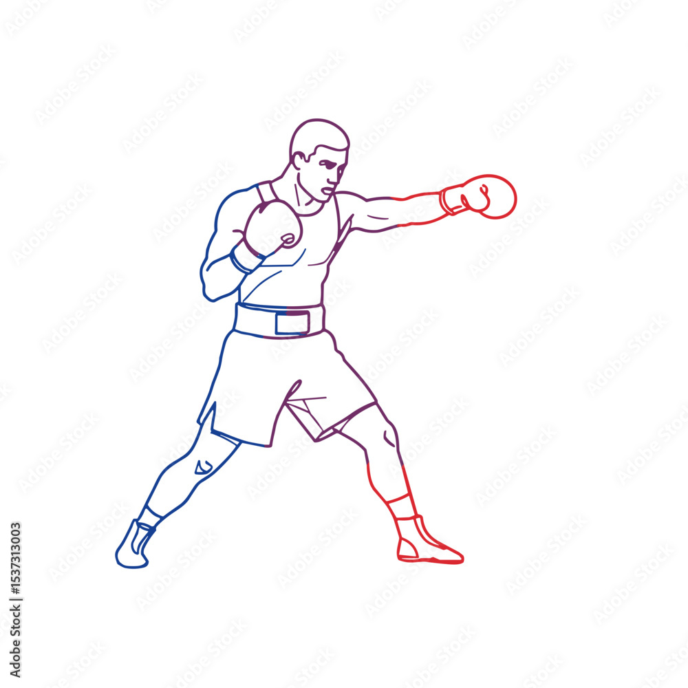 Boxer in stance throwing a punch in linear outline style on transparent background - Concept of athletes in motion Boxer in stance throwing a punch in linear outline style on transparent background - Concept of athletes in motion