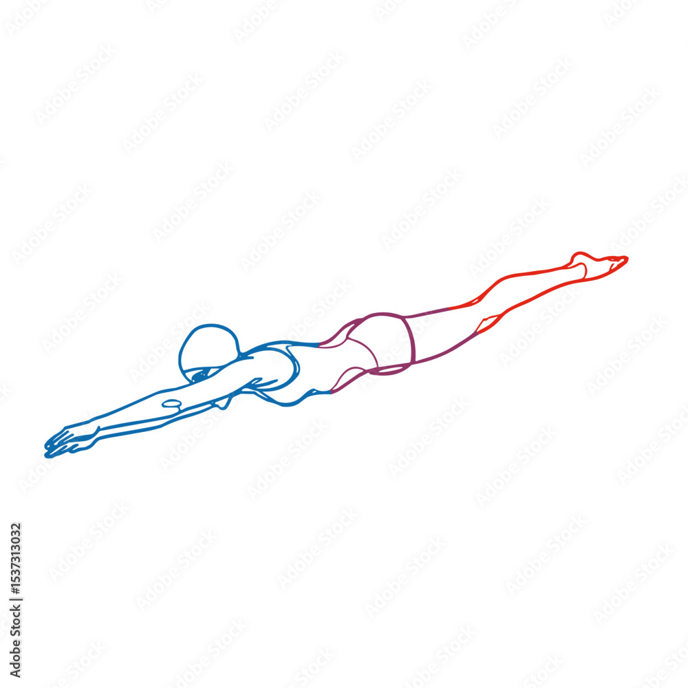 Female swimmer diving gracefully in streamlined position illustration on transparent background Female swimmer diving gracefully in streamlined position illustration on transparent background
