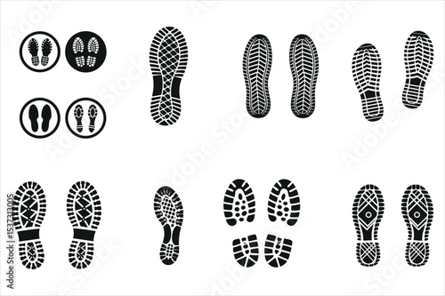 Diverse Shoe and Foot Prints on a White Background