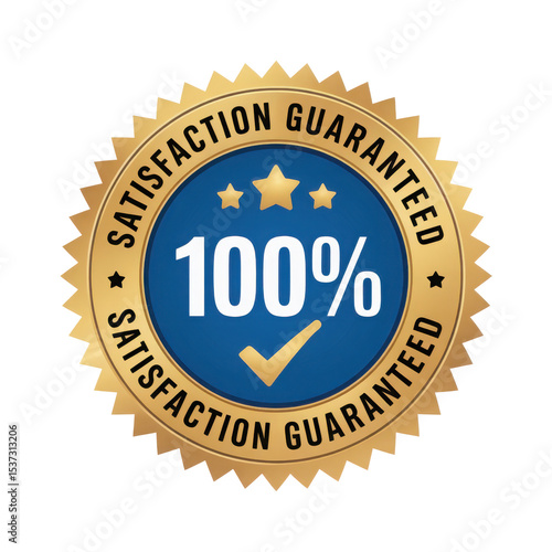 Gold seal of approval 100 percent satisfaction guaranteed badge isolated on transparent background