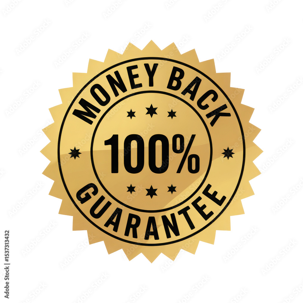 Gold 100 percent money back guarantee seal isolated on transparent background Gold 100 percent money back guarantee seal isolated on transparent background