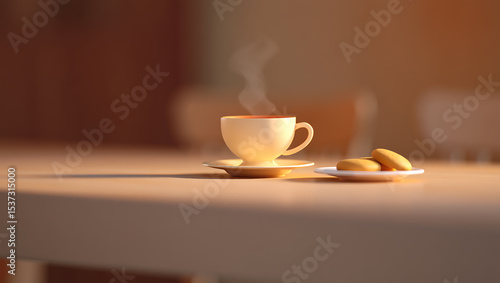 Wallpaper Mural Warm tea with steaming cup and sweet cookies Torontodigital.ca