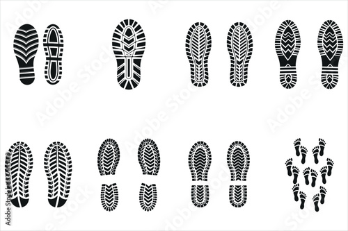 Diverse Shoe and Foot Prints on a White Background