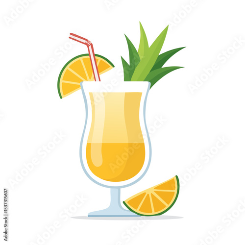 A refreshing tropical cocktail with vibrant garnish and a straw