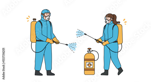 Safety measures with professional disinfection spraying for chemical hazard handling vector illustration