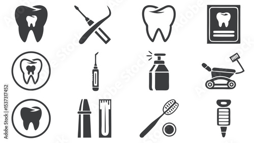 Collection of dental icons representing oral health care and dentistry services