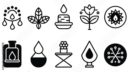 Elegant collection of minimalist black and white icons featuring nature and abstract symbols