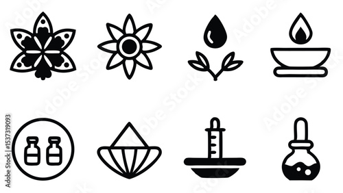 Elegant hand drawn vector icons for spa wellness essential oils and aromatherapy elements