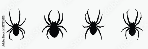 black spider silhouette, halloween decoration, creepy insect vector, Silhouettes of black spider, Halloween decorations, Vector collection of spider 
