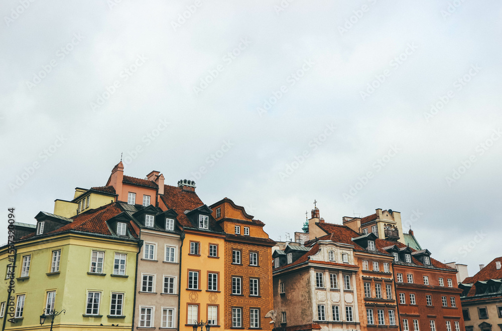 old colorful houses in main old square facades in warsaw old colorful houses in main old square facades in warsaw