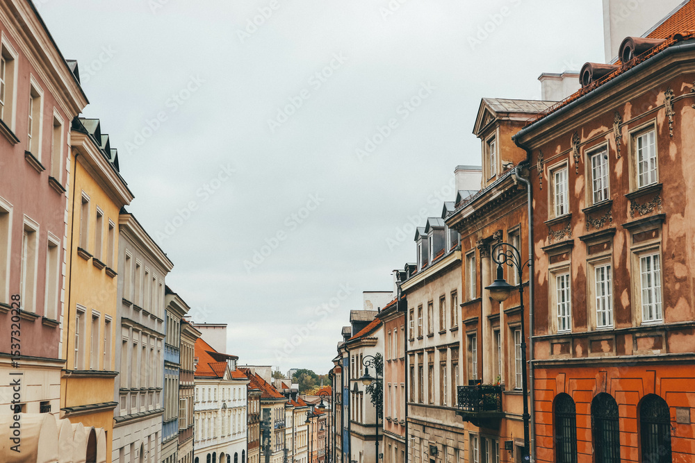 Fototapeta premium old colorful houses in main old square facades in warsaw