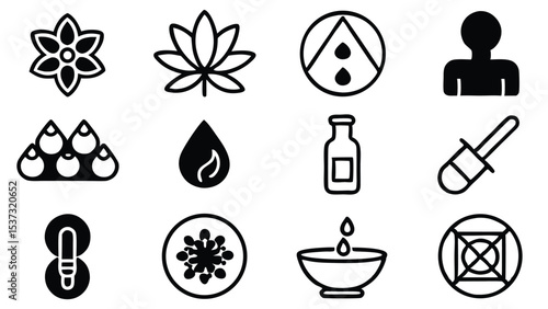 Vector icons depicting wellness health natural remedies and skincare products for usage