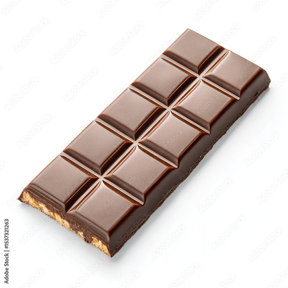 Gourmet chocolate bar unwrapped with textured surface on white background Gourmet chocolate bar unwrapped with textured surface on white background