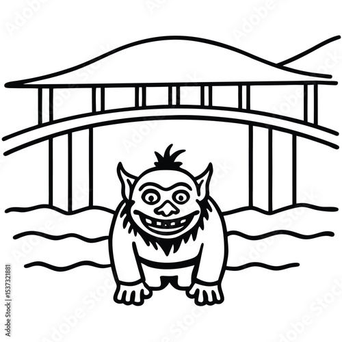 Friendly cartoon troll under a bridge