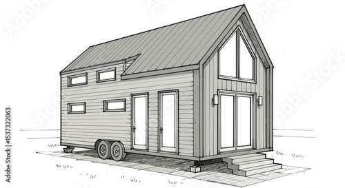 Tiny house design with modern features and large windows on wheels  