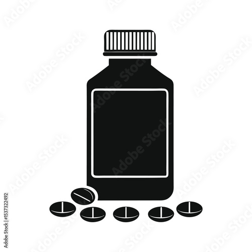 A vector set of isolated black and white medicine bottles, including glass vials with droppers, perfect for pharmaceutical healthcare or treatment imagery minimalist medicine bottle silhouette icon